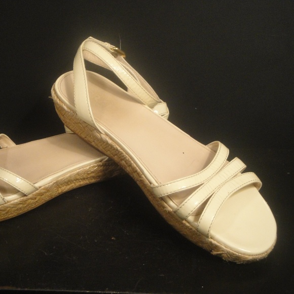 Prada Ankle Strap Low Wedge Beige Sandals 38.5 - Picture 2 of 6